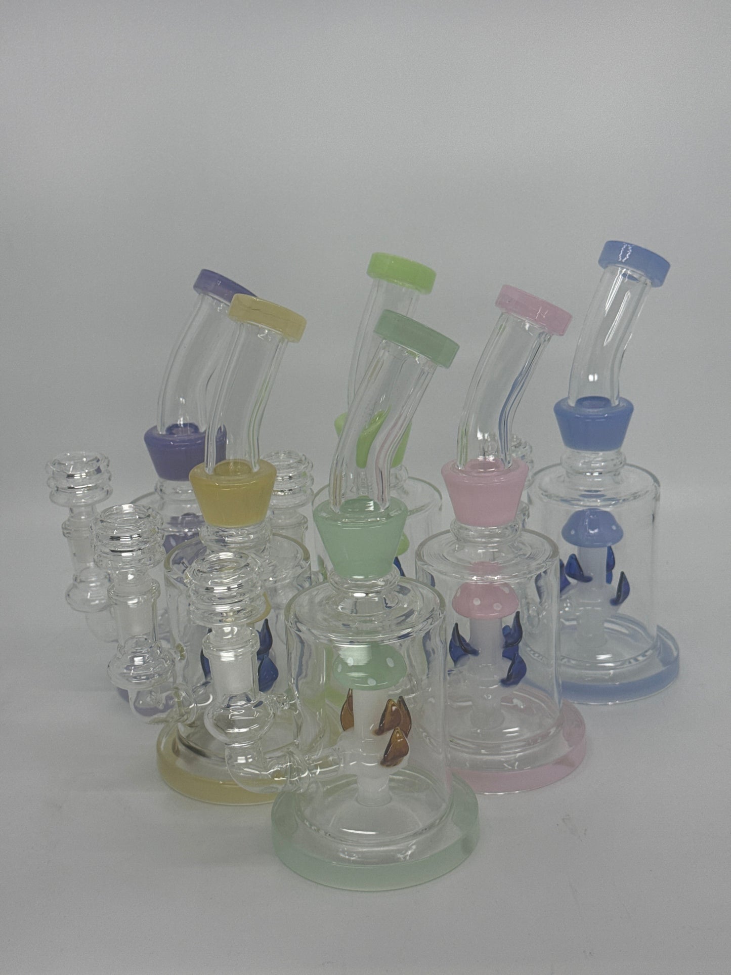 8” bent dab rig with mushroom leaf insert - RK Quality Glass