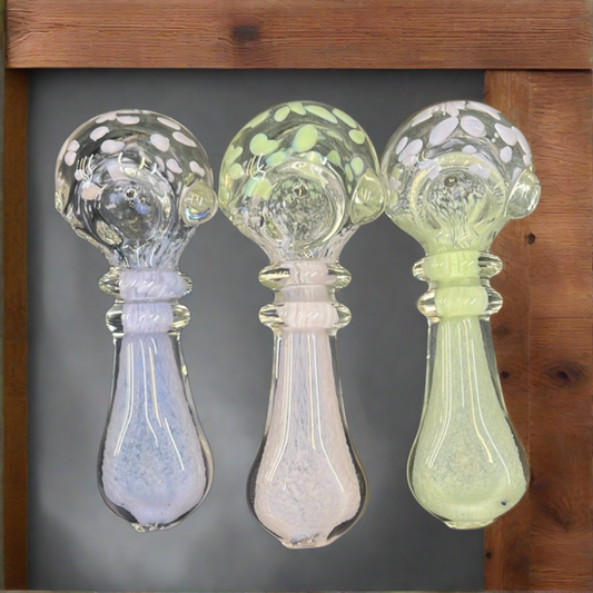 3.5” double rim  frit with color dot hand pipe - RK Quality Glass 