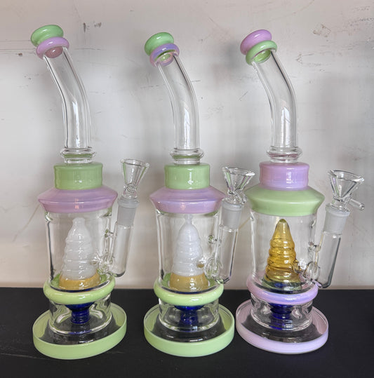 Slime color shower head bent dab rig 12”