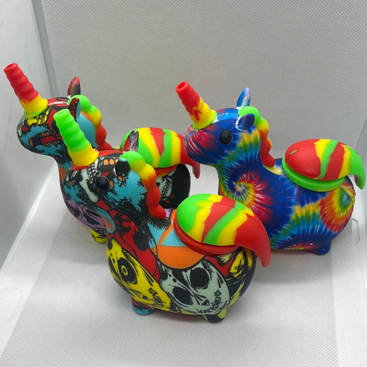 771 RKQG640 5” colorful unicorn silicone water pipe - RK Quality Glass 